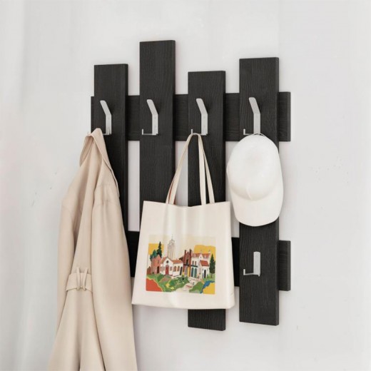 Κρεμάστρα τοίχου Wave Megapap χρώμα black wood 64x4x81εκ.