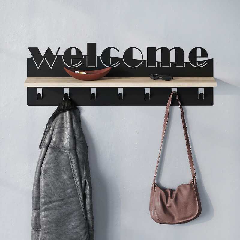 Welcome Megapap wall hanger made of metal - melamine color black - sapphire oak 86x15.2x29cm.