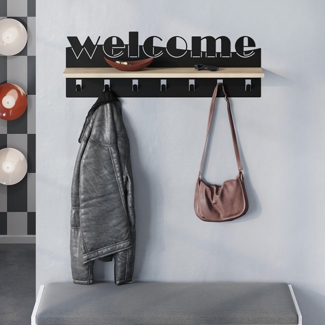 Welcome Megapap wall hanger made of metal - melamine color black - sapphire oak 86x15.2x29cm.