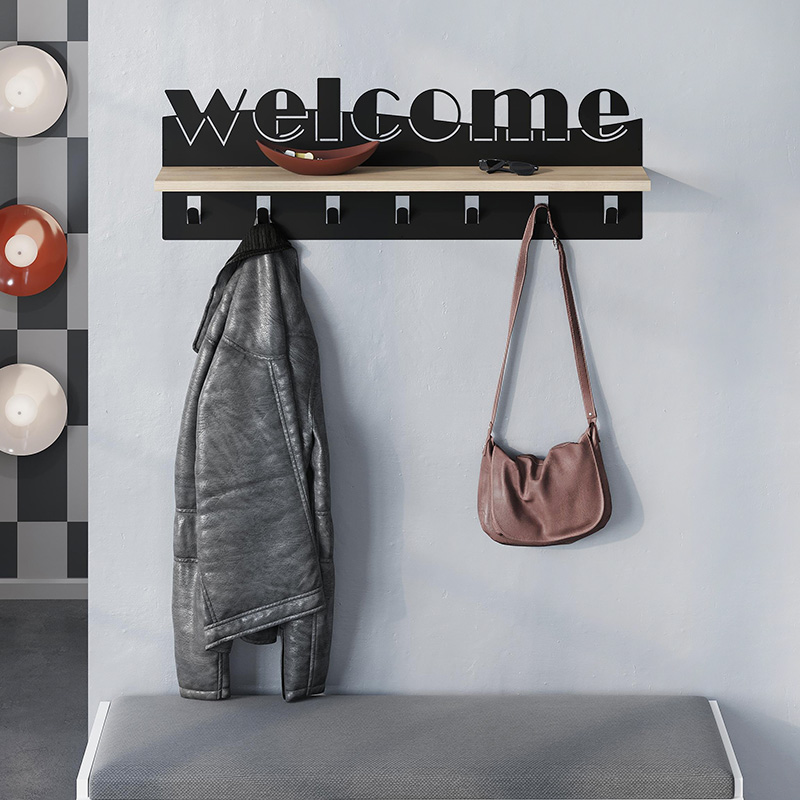 Welcome Megapap wall hanger made of metal - melamine color black - sapphire oak 86x15.2x29cm.
