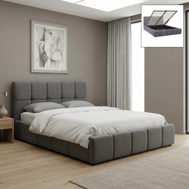 Κρεβάτι Elora Megapap βελούδινο με αποθηκευτικό χώρο χρώμα γκρι 160x200εκ.