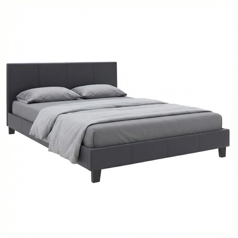 Flat Megapap PU leather bed in black matte color 150x200cm.