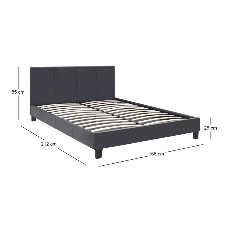 Flat Megapap PU leather bed in black matte color 150x200cm.