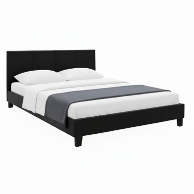 Flat Megapap PU leather bed in black matte color 160x200cm.