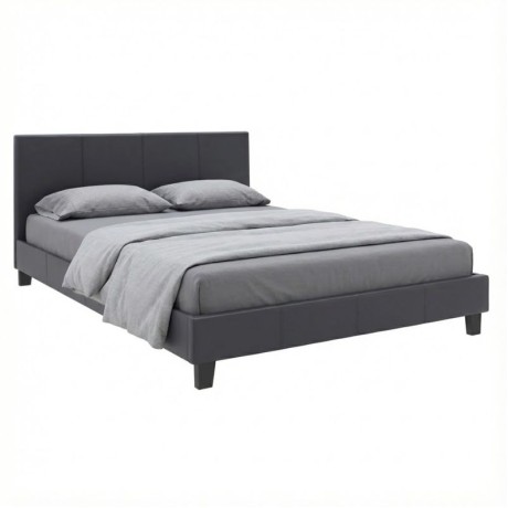 Flat Megapap PU leather bed in black matte color 160x200cm.