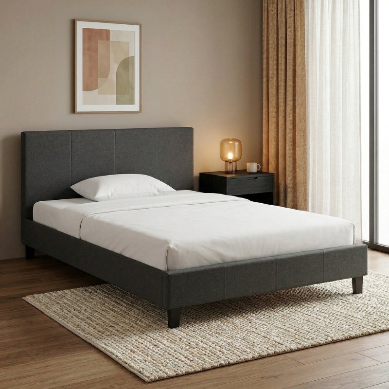 Κρεβάτι Flat Megapap υφασμάτινο χρώμα ανθρακί 120x200εκ.