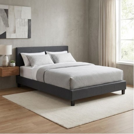 Flat Megapap fabric bed in anthracite color 140x190cm.