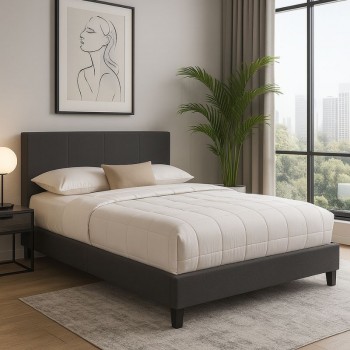 Κρεβάτι Flat Megapap υφασμάτινο χρώμα ανθρακί 150x200εκ.