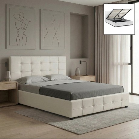 Iro Megapap PU leather bed with storage space in white color 160x200cm.
