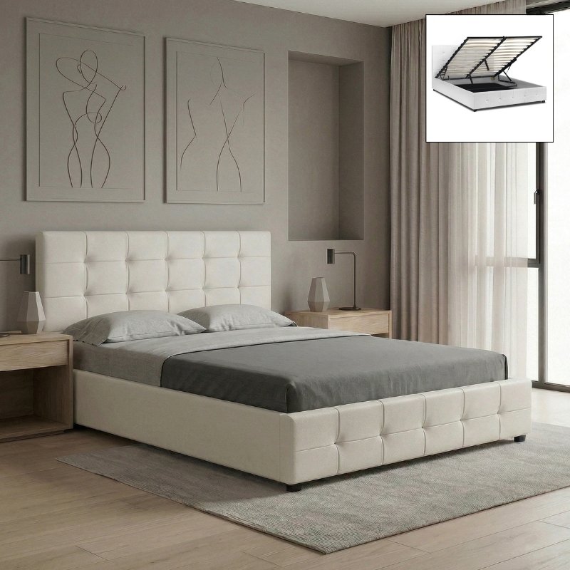 Iro Megapap PU leather bed with storage space in white color 160x200cm.