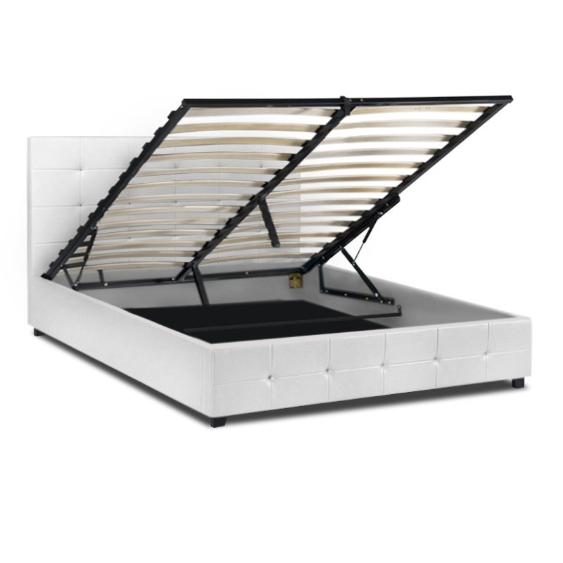 Iro Megapap PU leather bed with storage space in white color 160x200cm.