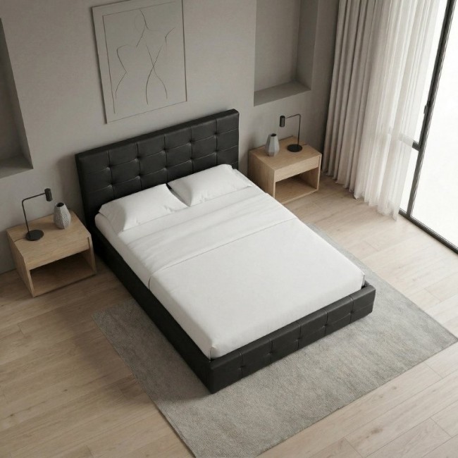 Κρεβάτι Iro Megapap από τεχνόδερμα με αποθηκευτικό χώρο χρώμα μαύρο 160x200εκ.