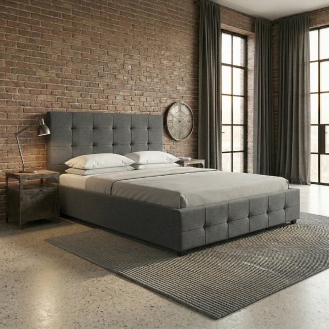 Κρεβάτι Iro Megapap υφασμάτινο με αποθηκευτικό χώρο χρώμα ανθρακί 160x200εκ.