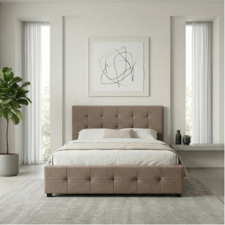 Iro Megapap fabric bed with storage space in beige brown color 150x200cm.