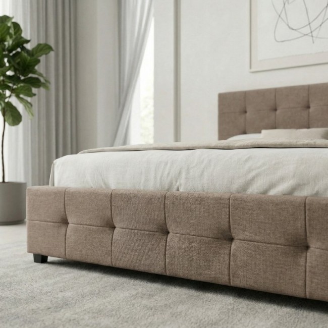 Κρεβάτι Iro Megapap υφασμάτινο με αποθηκευτικό χώρο χρώμα μπεζ - καφέ 150x200εκ.