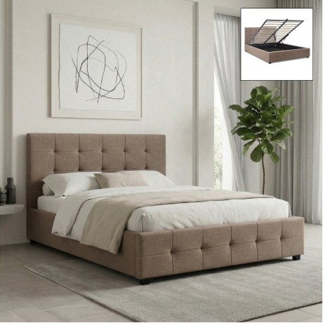 Iro Megapap fabric bed with storage space in beige brown color 160x200cm.