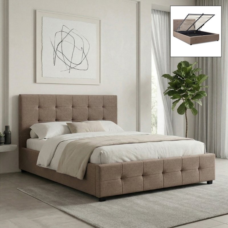 Iro Megapap fabric bed with storage space in beige brown color 160x200cm.