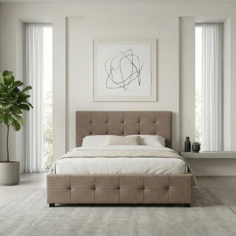 Iro Megapap fabric bed with storage space in beige brown color 160x200cm.