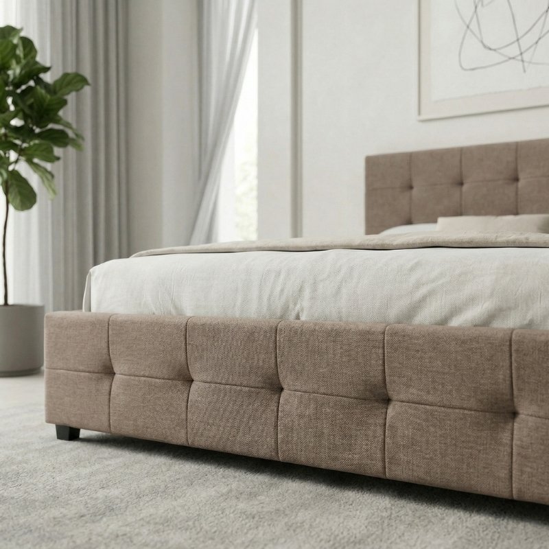 Iro Megapap fabric bed with storage space in beige brown color 160x200cm.
