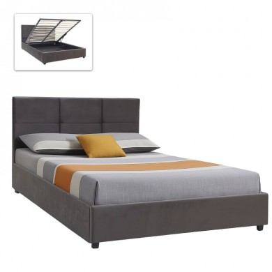Kingston Megapap velvet bed with storage space in anthracite - brown color 160x200cm.