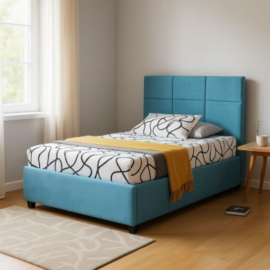 Kingston Megapap velvet bed with storage space in blue color 100x200cm.