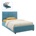 Kingston Megapap velvet bed with storage space in blue color 120x200cm.