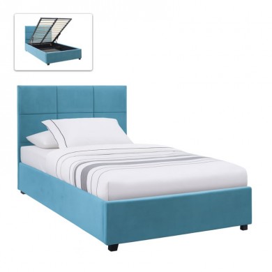 Kingston Megapap velvet bed with storage space in blue color 120x200cm.
