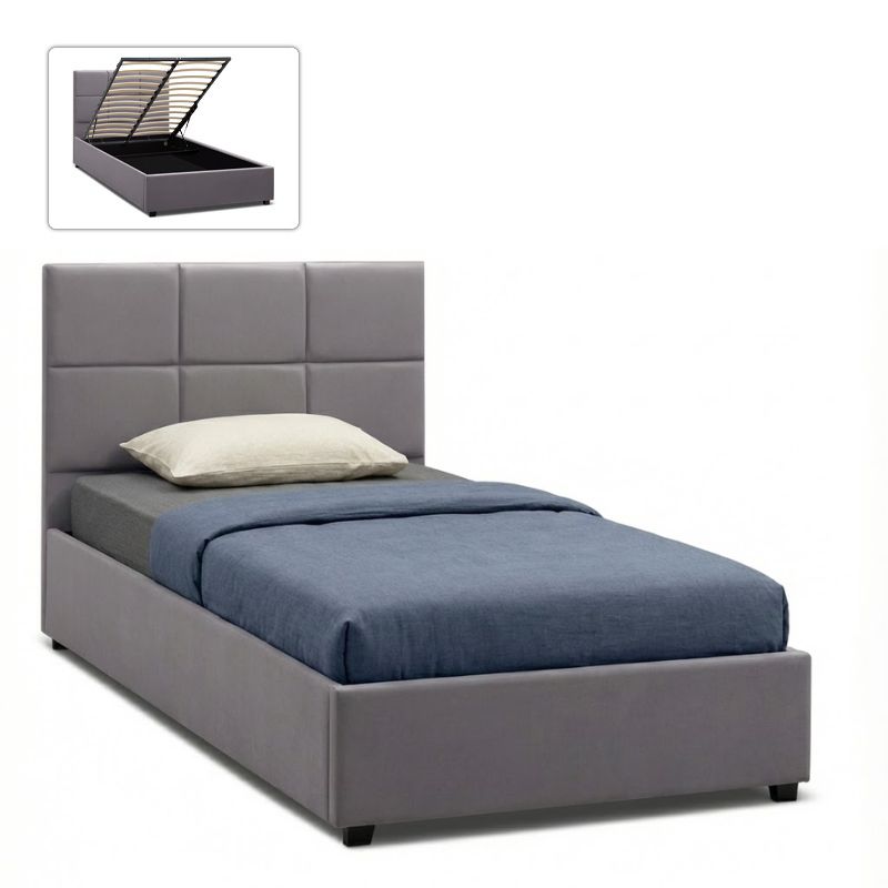 Kingston Megapap velvet bed with storage space in grey color 120x200cm.