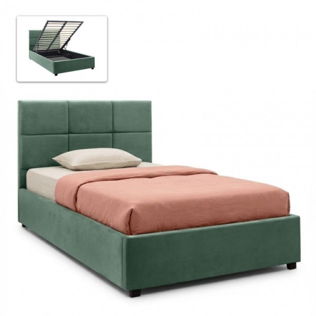 Κρεβάτι Kingston Megapap βελούδινο με αποθηκευτικό χώρο χρώμα κυπαρρισί 120x200εκ.