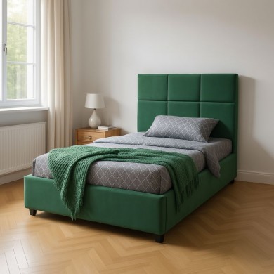 Kingston Megapap velvet bed with storage space in green color 100x200cm.