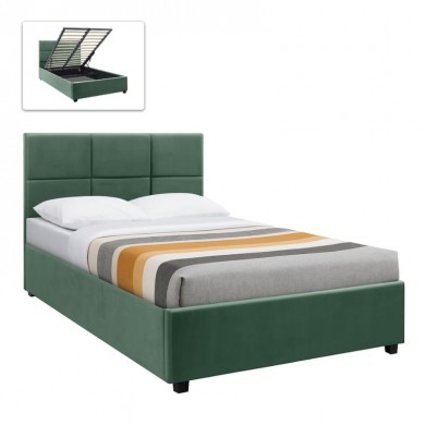 Kingston Megapap velvet bed with storage space in green color 120x200cm.