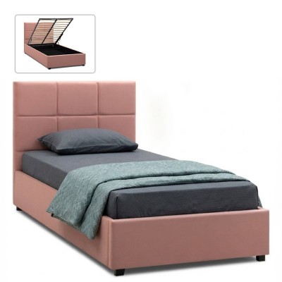 Κρεβάτι Kingston Megapap βελούδινο με αποθηκευτικό χώρο χρώμα melon pink 100x200εκ.