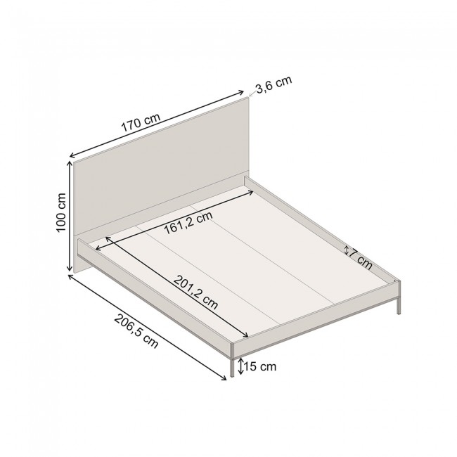 Mars Megapap melamine bed in walnut Ud color 160x200cm.