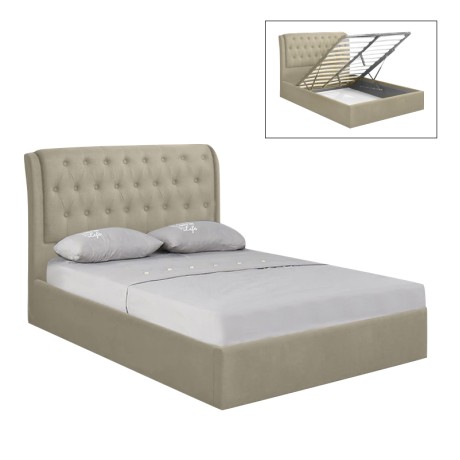 MAXWELL Gas Lift Bed 160x200cm Ecru Fabric