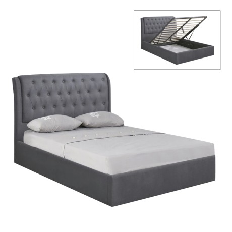 MAXWELL Gas Lift Bed 160x200cm Grey Fabric
