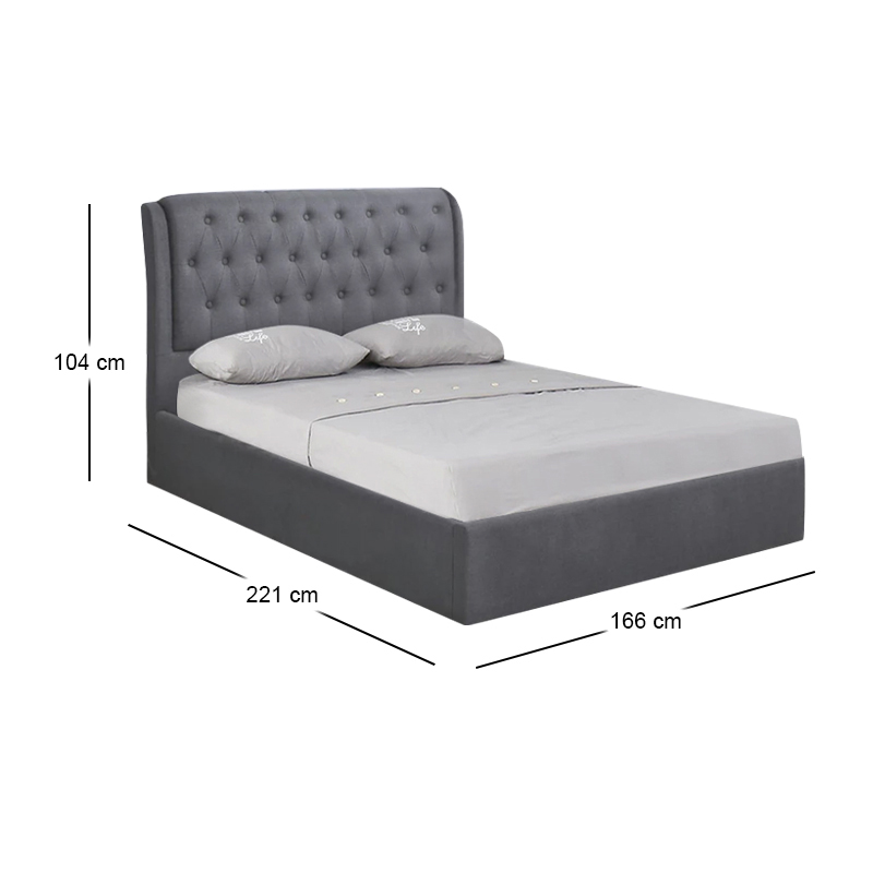 MAXWELL Gas Lift Bed 160x200cm Grey Fabric