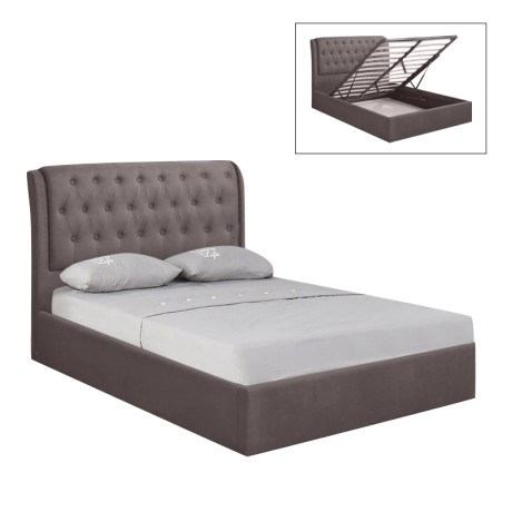 MAXWELL Gas Lift Bed 160x200cm Dark Brown Fabric