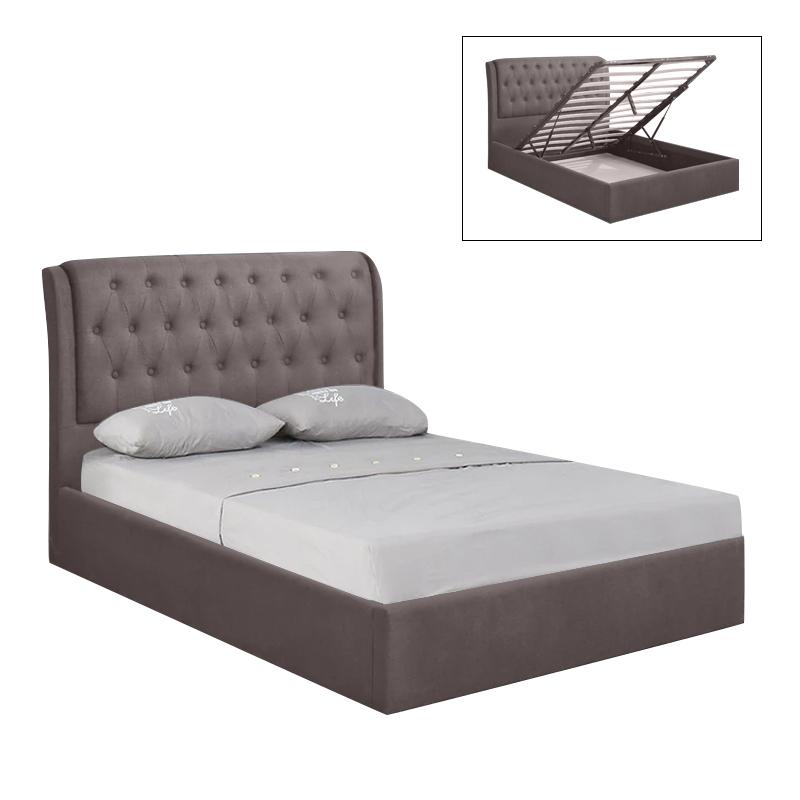 MAXWELL Gas Lift Bed 160x200cm Dark Brown Fabric