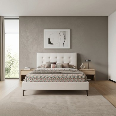 Κρεβάτι Mirel Megapap υφασμάτινο χρώμα ανοιχτό μπεζ 160x200εκ.