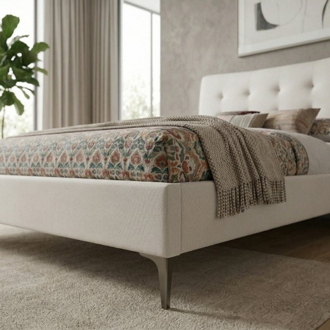 Κρεβάτι Mirel Megapap υφασμάτινο χρώμα ανοιχτό μπεζ 160x200εκ.