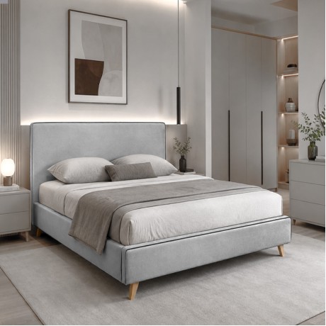 MORISSON Bed 140x190cm Light Grey Fabric