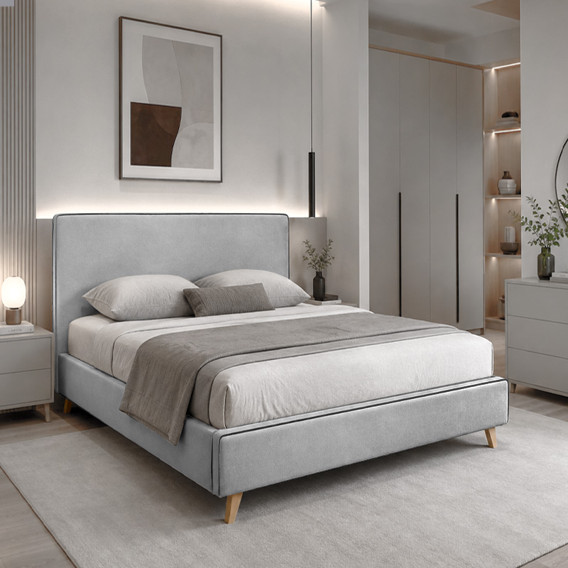 MORISSON Bed 140x190cm Light Grey Fabric
