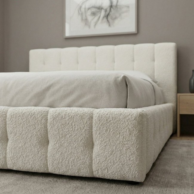 Κρεβάτι Norah Megapap μπουκλέ ύφασμα με αποθηκευτικό χώρο χρώμα ivory 160x200εκ.