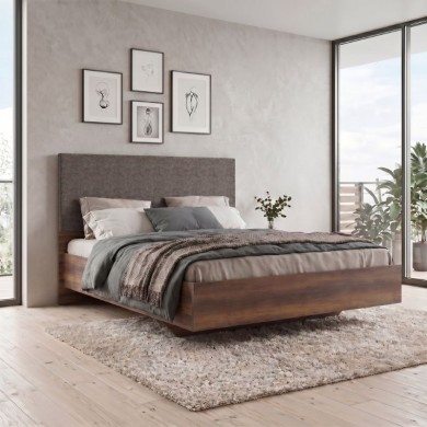 Oryana Megapap melamine - fabric bed in walnut color 160x200cm.