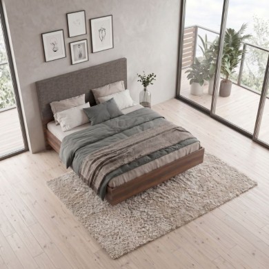 Oryana Megapap melamine - fabric bed in walnut color 160x200cm.