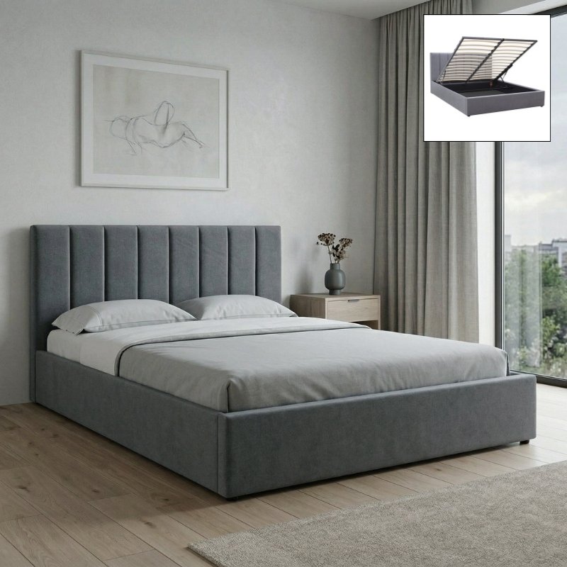 Renata Megapap fabric bed with storage space in grey color 160x200cm.