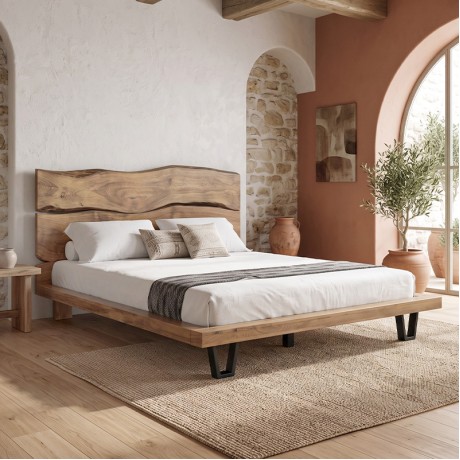 ROYAL Bed (for Mattress 150x200cm) Acacia Natural Finish (Black Paint)