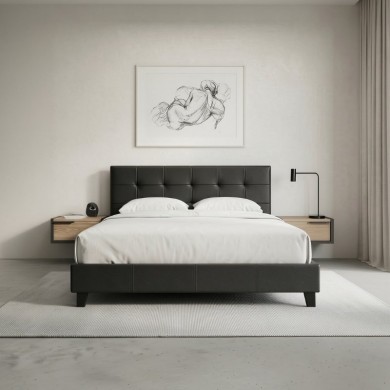 Κρεβάτι Sissy Megapap από τεχνόδερμα χρώμα μαύρο 160x200εκ.