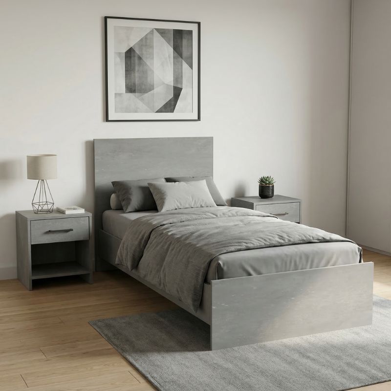 Troy Megapap melamine bed in concrete grey color 100x200cm.