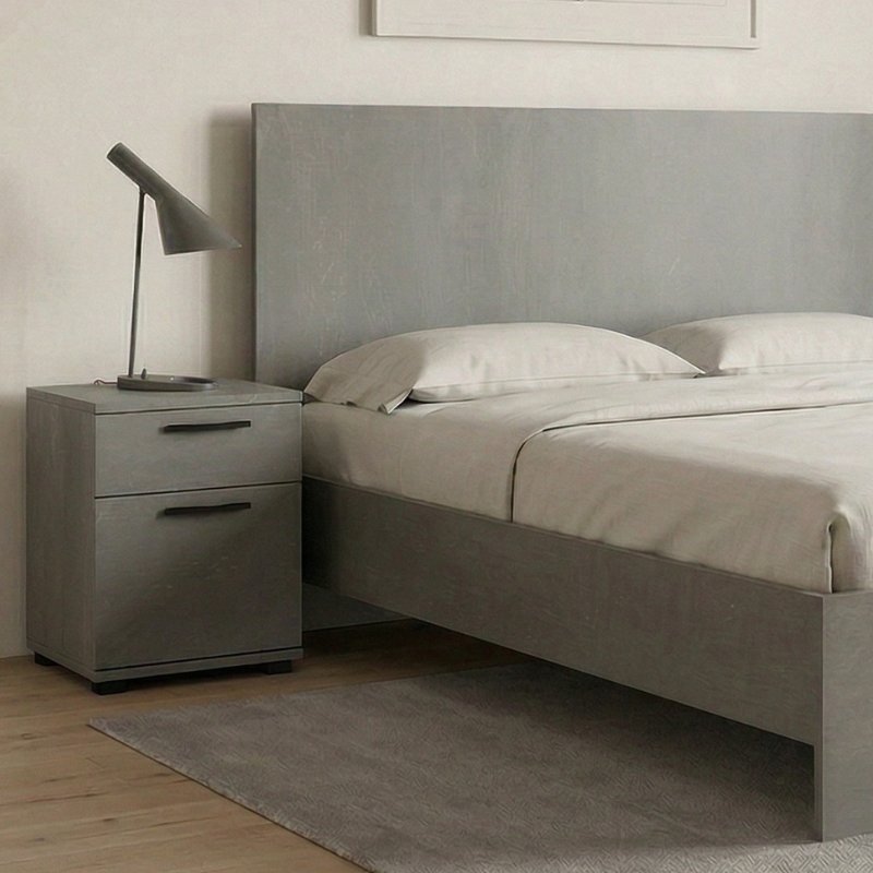Troy Megapap melamine bed in concrete grey color 140x190cm.